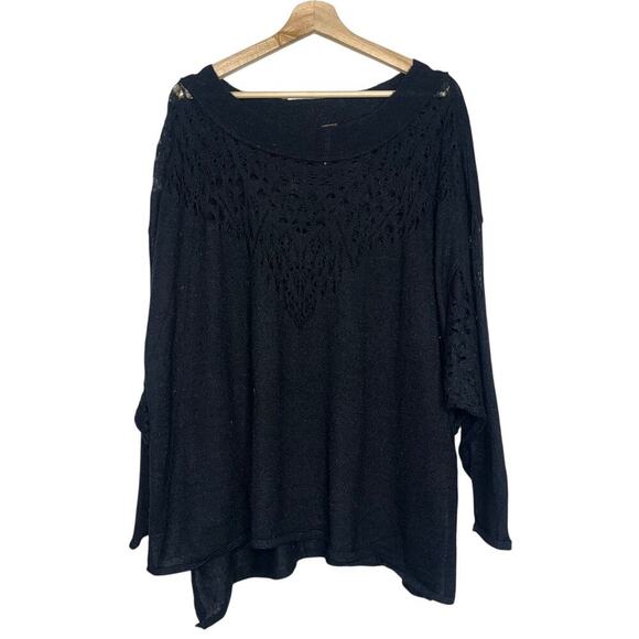 Free People Black Pointelle Ballet Sweater Crochet Knit Pullover Crew Neck Small - Picture 1 of 5